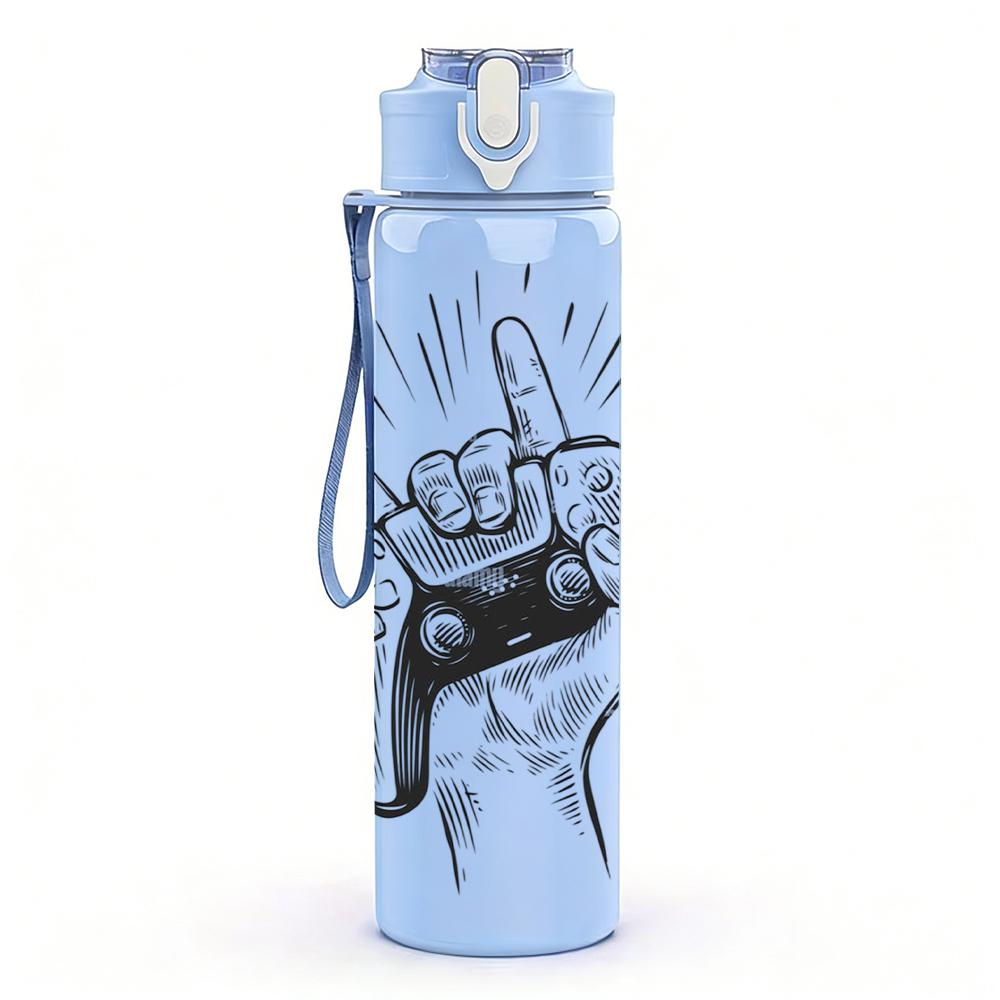 1PC Game Controller Hand Sketch 750ml Color Plastic Sports Water Bottle Leakproof Flip Straw Lid Suitable for Sports Office Home Use
