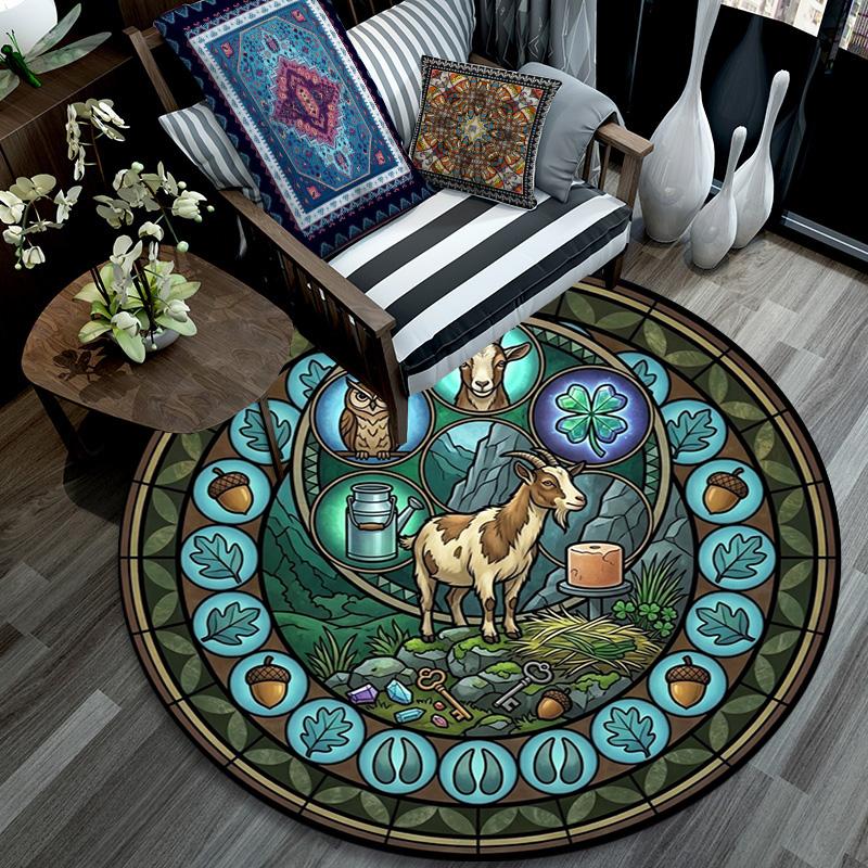 Forest Wildlife Glass Round Area Rug Under Office Chairs Bedroom Living Room Home Decor