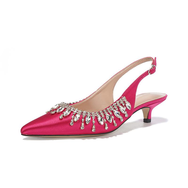 Mode Luxus Strass Quaste Satin Damen Pumps Elegant Spitz Stiletto Hohe Absätze Slingbacks Mode Frühling Sommer Partyschuhe
