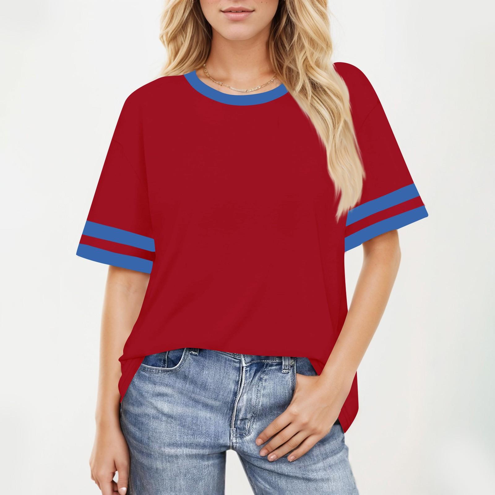 

Женский повседневный модный топ с круглым вырезом и коротким рукавом в полоску XL винный