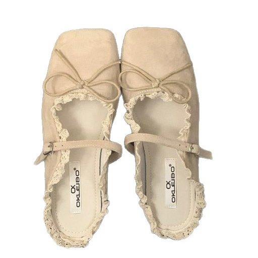 Evening Women's Shoes Gentle Flat French Mary Jane Half Slippers Bow Single Shoes Spring and Summer Retro Blue Ballet Shoes