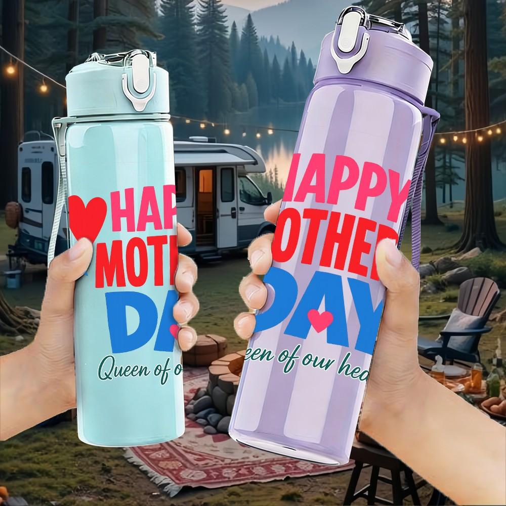 1PC Happy Mothers Day Text Pattern 750ml Color Plastic Sports Water Bottle Leakproof Flip Straw Lid Suitable for Sports Office Home Use