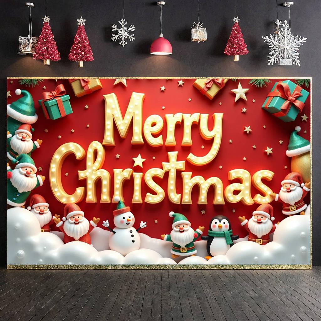 Party Banner Penguin Ornament Christmas Decoration Banner Merry Christmas Banner Lighted Design Christmas Backdrop For Home