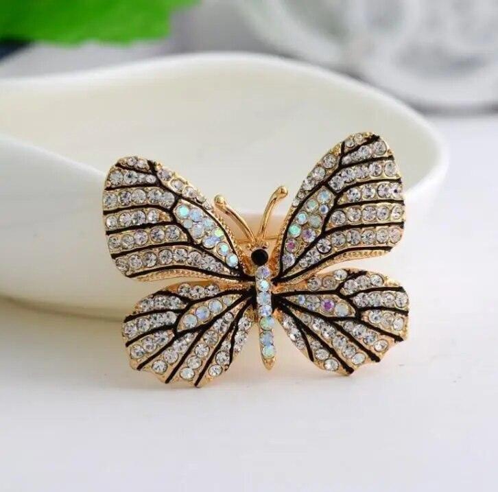 Trendy Multicolour Alloy Butterfly Brooches For Women Metal Crystal Insect Brooch Party Birthday Winter Zircon