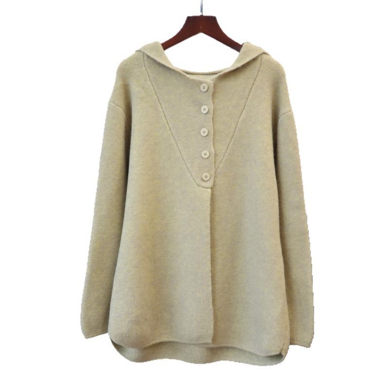 Autumn and winter new hooded design sense medium and long sweater jacket solid color loose high sense knitted cardigan women