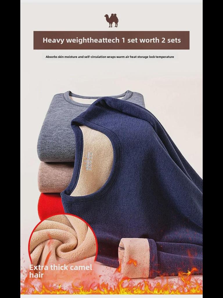 Męski gruby ciepły garnitur z wełny wielbłądziej