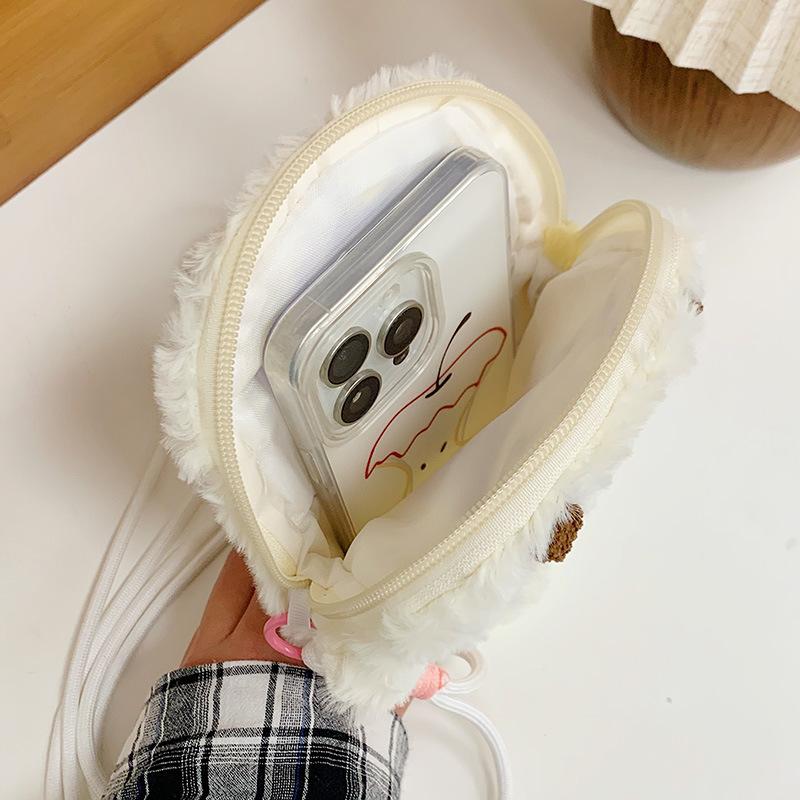 Ins Cute Soft Cute White Lamb Doll Bag Soft Girl Student Versatile Mobile Phone Storage Messenger Bag