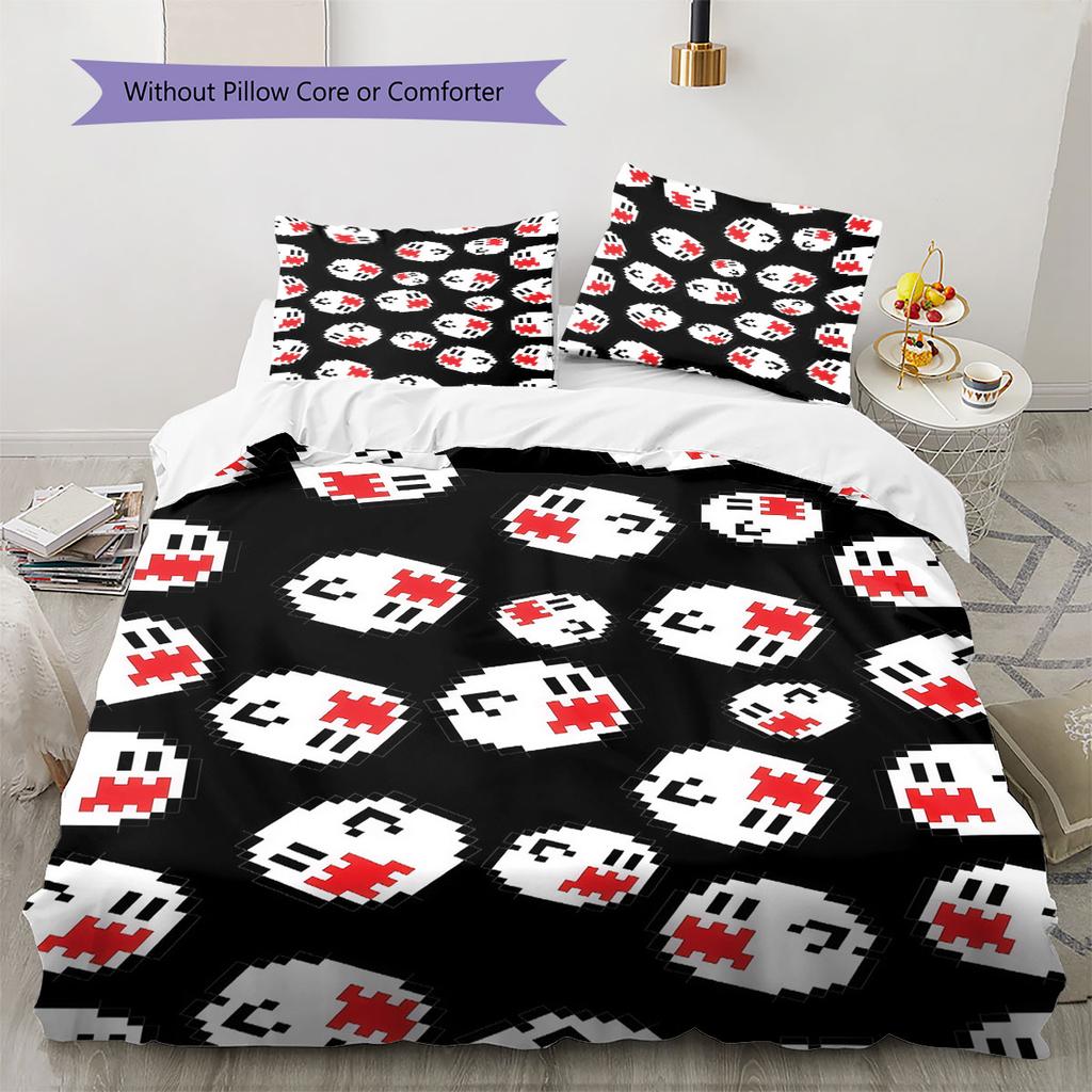 Boo Mario Pattern Bedding Home Decoration Birthday Gift ( 1 Duvet Cover + 2 Pillowcase, Without Core),fan Merchandise.