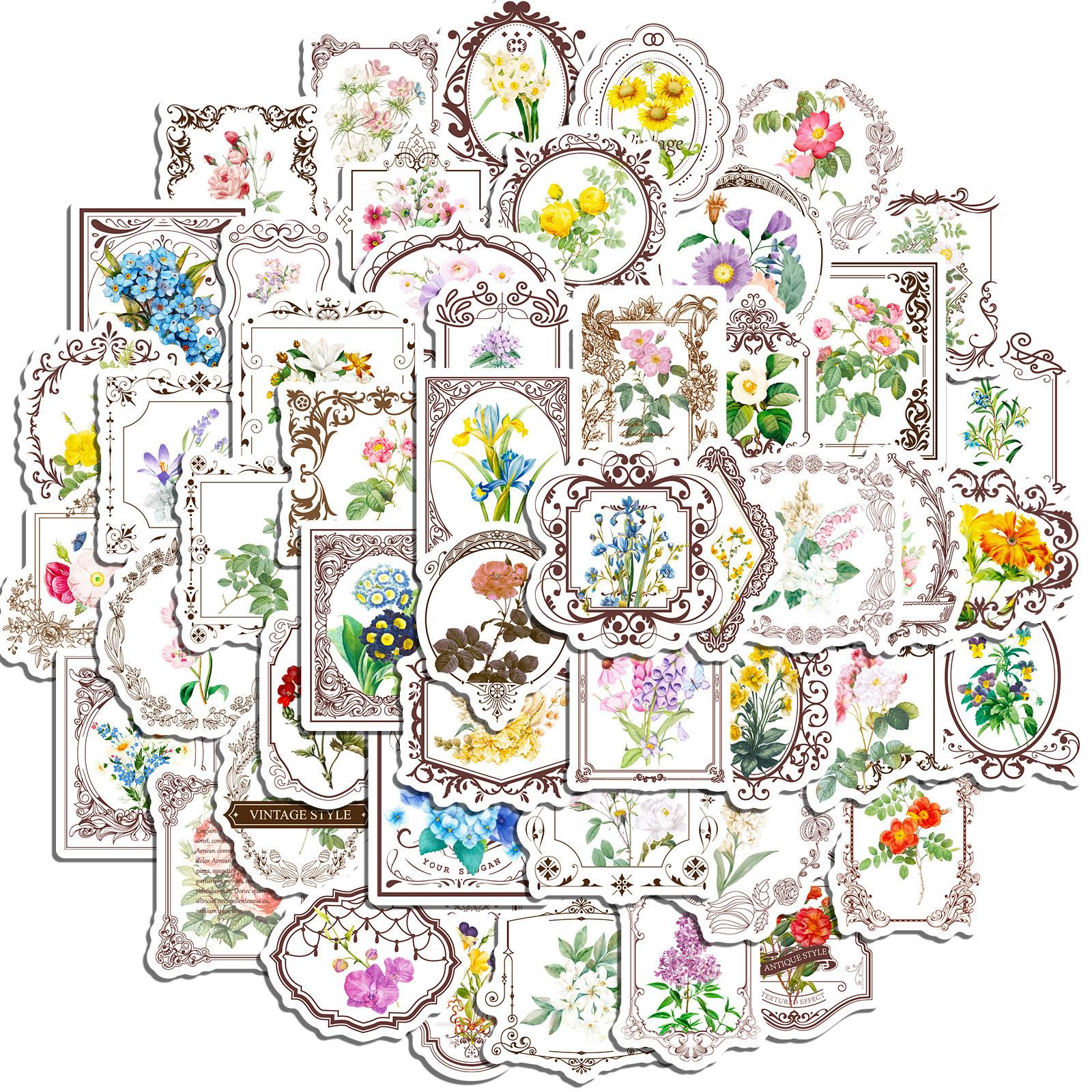 

50 садовых наклеек для палатки ручной работы, креативные ретро-наклейки с цветами, декоративные наклейки, элемент сада для палатки ручной работы