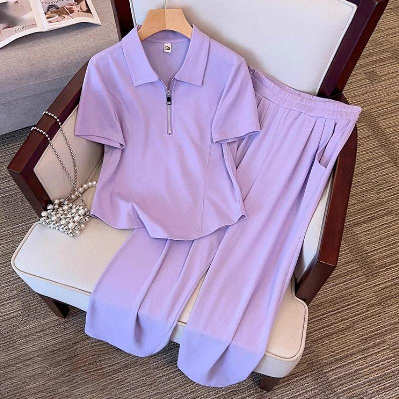 

Весна Лето Женский Повседневный Спортивный Костюм Одежда Свободные Топы Брюки Широкие Штанины 2 Двойка для Женщин M фиолетовый