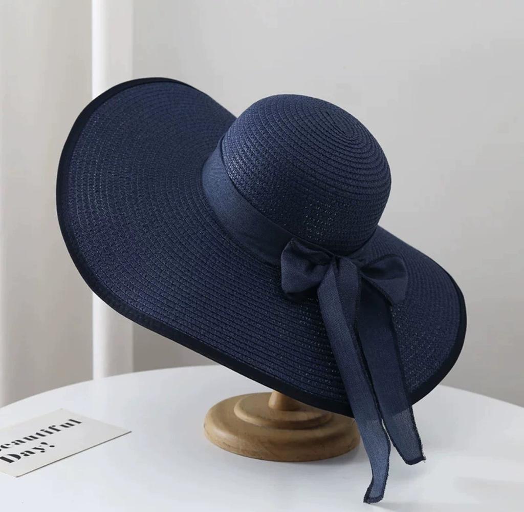 Korean Version of Straw Sun Hat, Foldable Women's Summer Bow Sun Hat, Vacation Big Along the Beach Straw Hat Big Brim