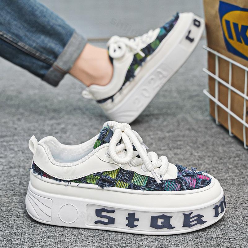 

Fashion 2025 Autumn New Grid Designed Fashion Casual Thick Soled Shoes for Men Low Top Comfortable Versatile Non Slip Platform sneakers 39 зелёный