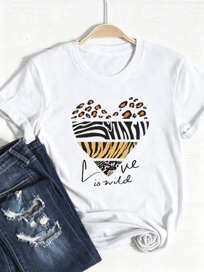 

Tee Basic Clothing Women Clothes Print T Shirt Leopard Love Heart Trend Cute Summer Top Fashion Short Sleeve Graphic Tshirt S