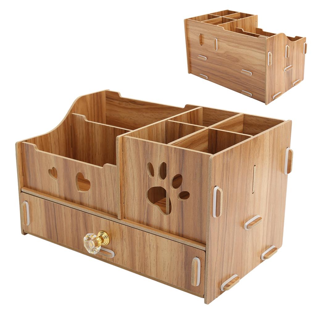 Desktop Organizer Multifunction Wooden Storage Rack Stationery Pen Holder Container