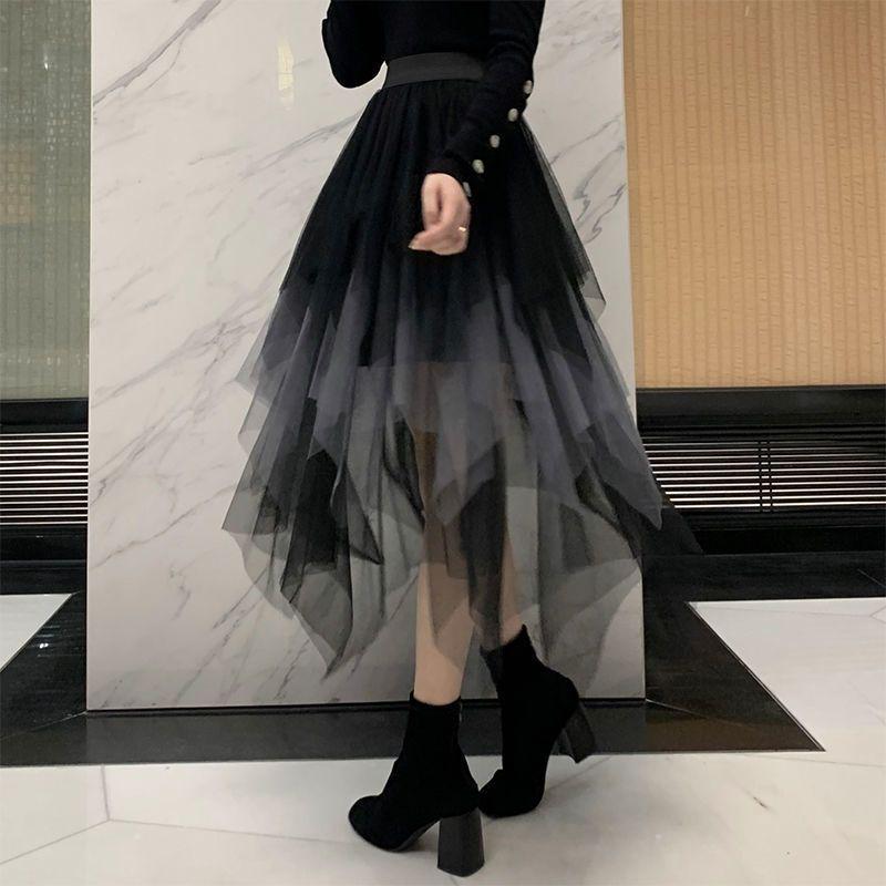 Falda de Malla Irregular de Hadas de Cintura Alta de Moda 2023 - Estilo Coreano de Primavera