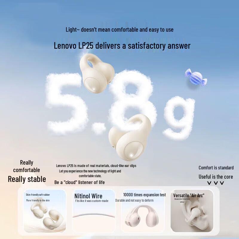 Lenovo LP25 Ear-Clip Wireless Bluetooth Earbuds