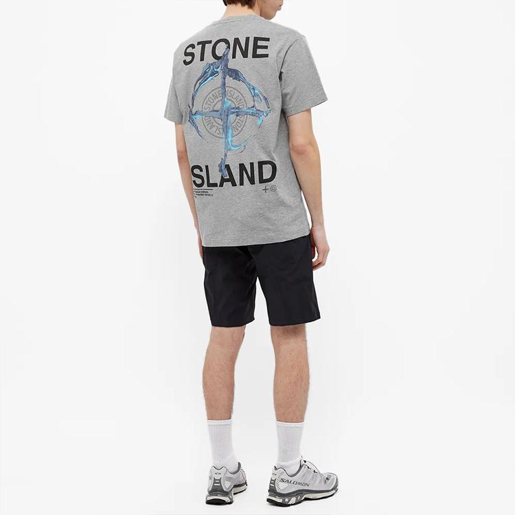 STONE ISLAND T-shirt Girocollo Manica Corta Logo Bussola Ss21 Uomo T-shirt Grigio 74152NS85-V0M64