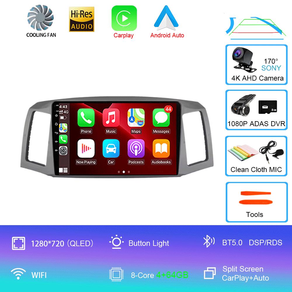 Android 14 Carplay Auto For JEEP Grand Cherokee WK 2004 2005 2006 2007 Multimedia Car Radio Navigation Player Video WIFI+4G DSP