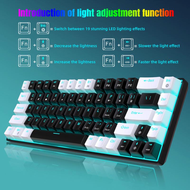 68-Key Wired Mechanical Gaming Keyboard - Hot-Swappable Blue Switches, Dual-Color Injection Keycaps, Ice Blue Backlight