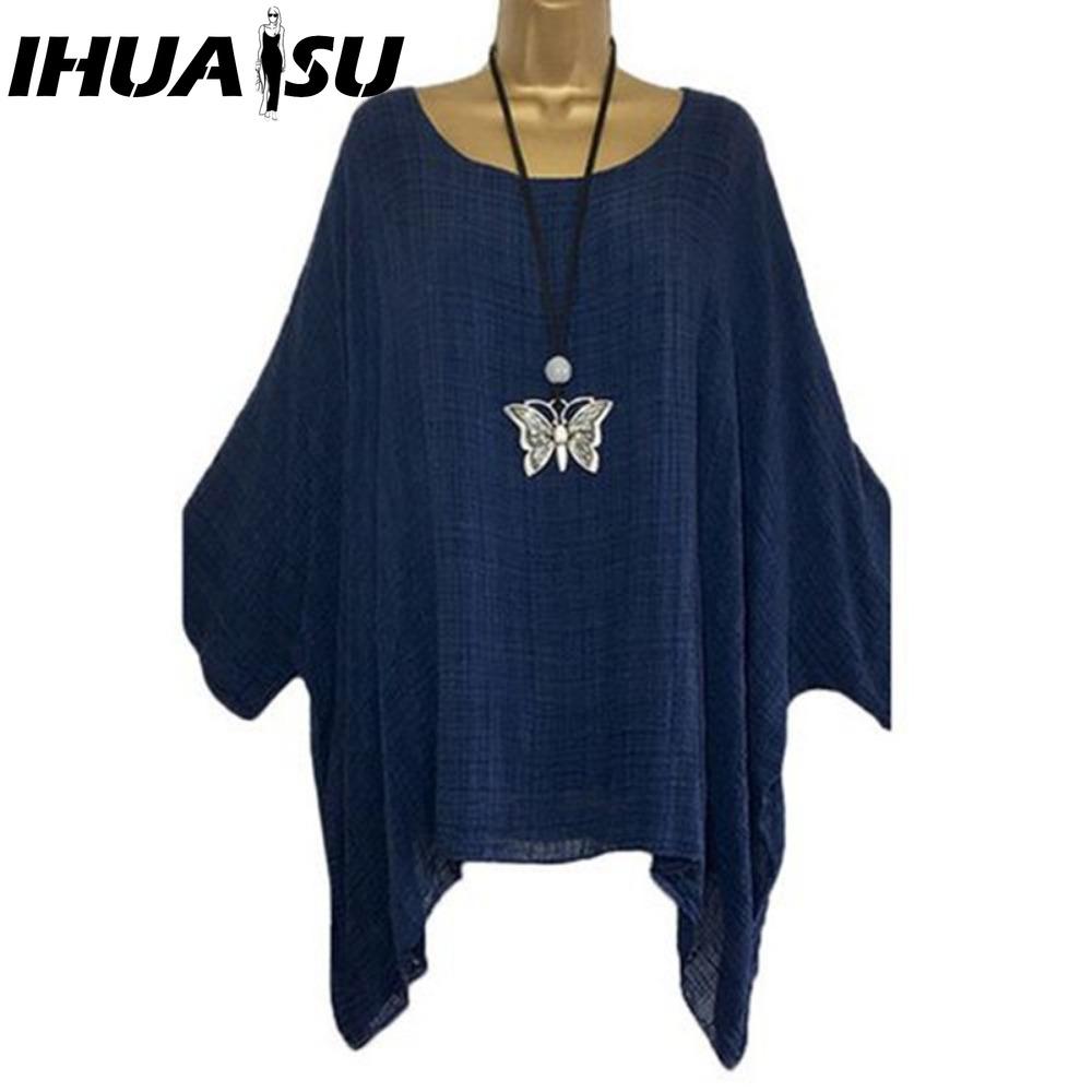 IHUASU Women's Fashion Casual Solid Color Print O Neck Blouses & Shirts