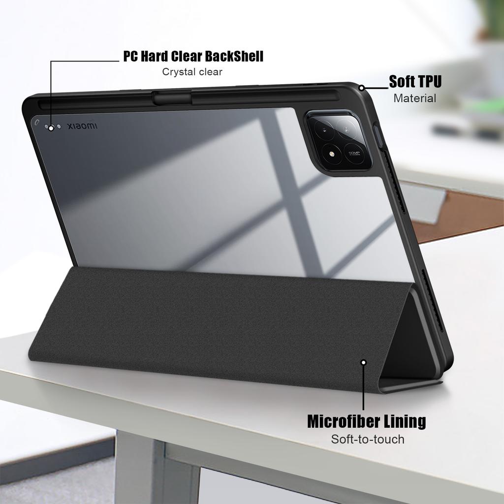 For Xiaomi Pad 6S Pro 12.4 Case Tri-fold Stand PU Leather Tablet Cover with Pen Slot