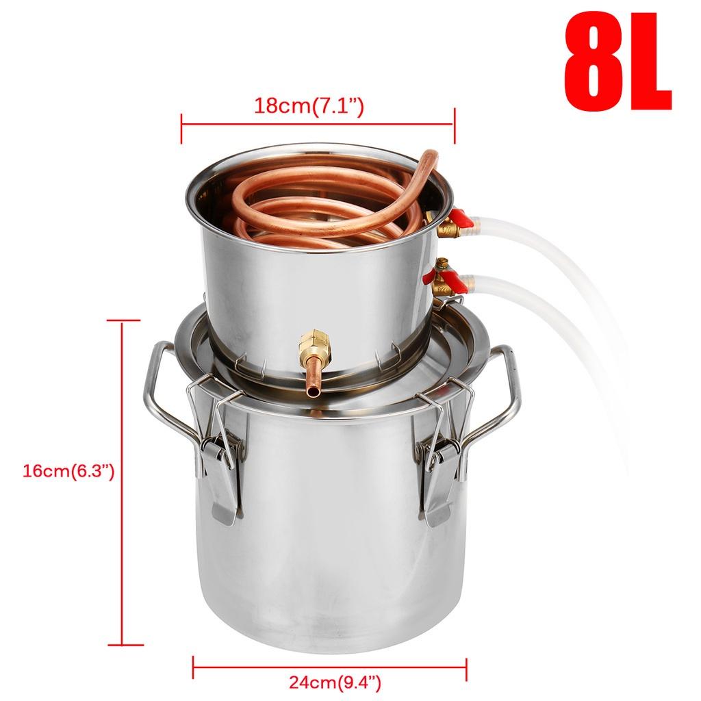8L/2Gallon Distiller Alambic Moonshine Alcohol Still Stainless Copper Brew Water Wine Brandy Essential Oil Brewing Kit