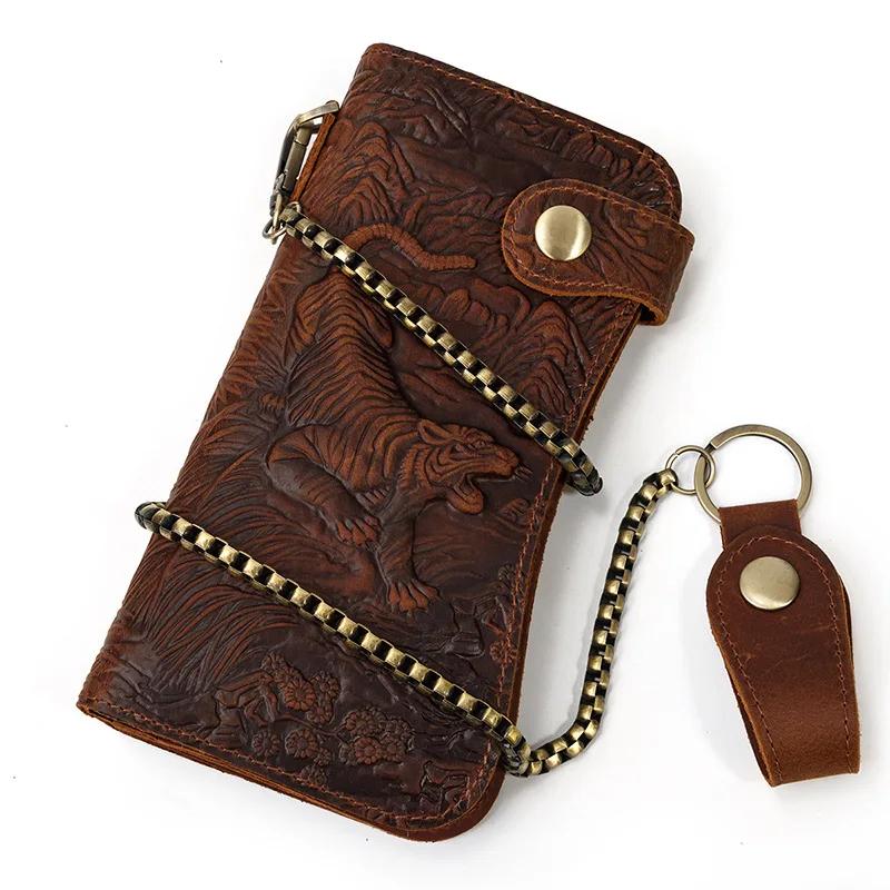 Genuine Leather Dragon Tiger Design Wallet Men Women Cow Leather Wallets Long Coin Purse Money Bag Organizer Cellphone Clutches