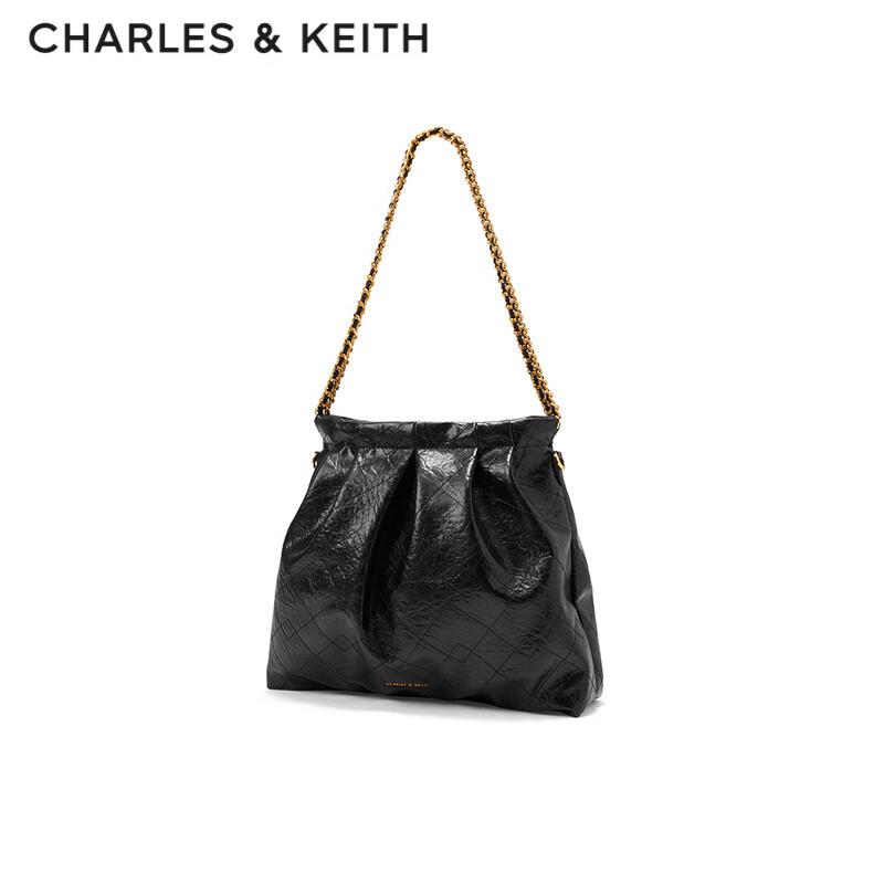 CHARLES&KEITH Ketten-Tote-Bag mit großem Fassungsvermögen, Umhängetasche für Damen, CK2-40671449, Schwarz, Größe L