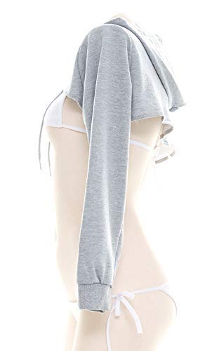 [DOKiDOKi] Ultra-Short Hoodie [Gray] Show Off Your Body! Sexy Cosplay Costume for Women, Street Style