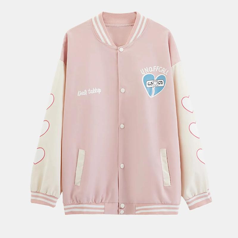 

Осенняя женская бейсбольная куртка свободного покроя с воротником-стойкой, контрастного цвета XL розовый