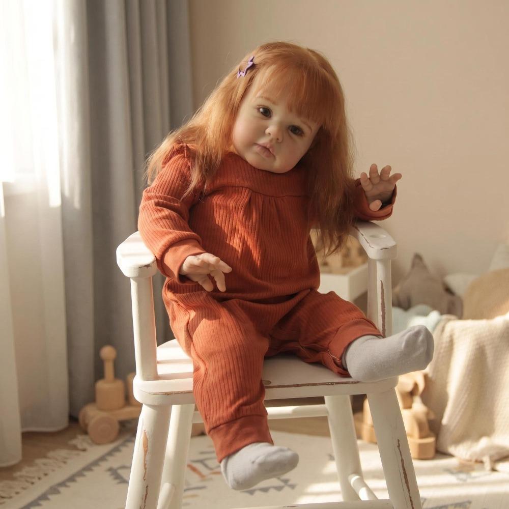 

24 Inch Charming Reborn Babies Doll Ellie Soft Cloth Body Simulation Doll with Rooted Curly Hair Realistic Chubby Rebirth Dolls for Kids Birthday Gift cloth body