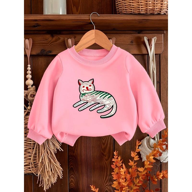 European sizes Cute Cat Print Round Neck Hoodie for 0-3 Year Old Kids | Thin, Comfortable, Long Sleeve, Suitable Outdoor Wear