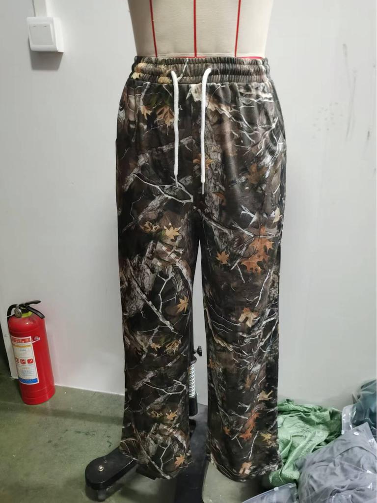 2024 Cross-border Teen Camouflage Elastic Drawstring Wide-Leg Pants