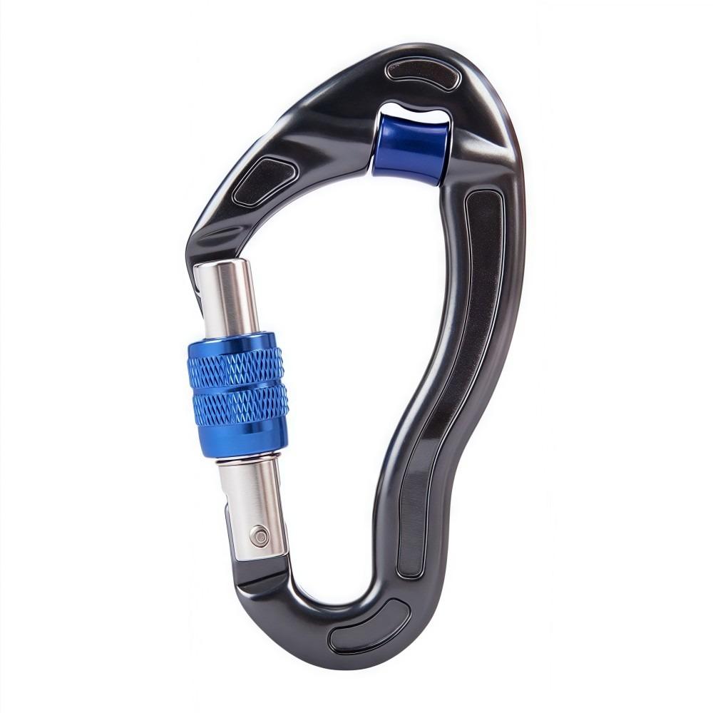 Aluminum Alloy Rock Climbing Carabiner Threaded Lock 25KN Tension Carabiner Clip Safety Lock with Pulley Wheel Camping Keychain синий