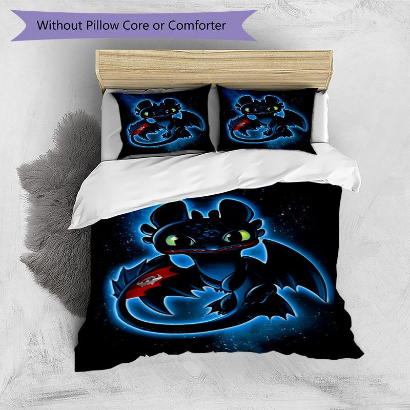 3pcs Duvet Cover Set (1*Duvet Cover + 2*Pillowcase, Without Core), How to Train Your Dragon Print Bedding Set, Bedroom Decor, All‑Season, Birthday Gif