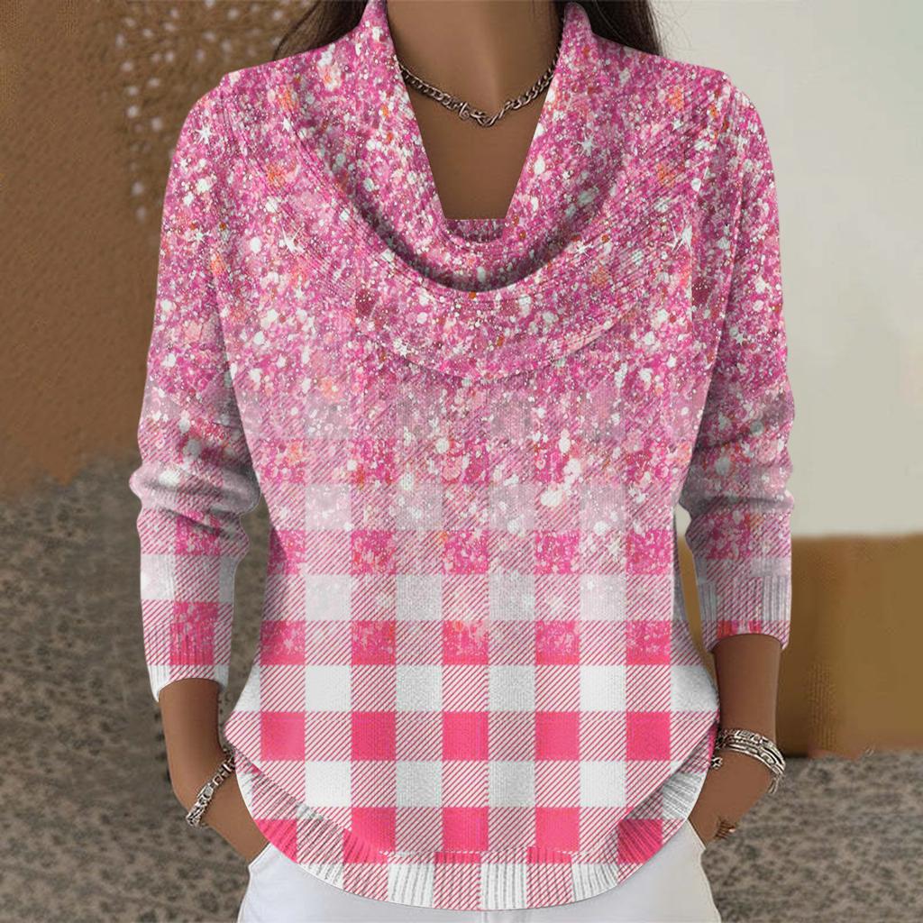 Dámský ležérní a módní svetr s dlouhým rukávem a potiskem, kulatým výstřihem