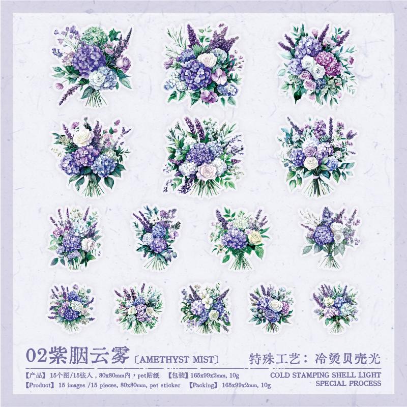 

15Sheets/bag Hot Stamping Flower Sticker Packs large-sized PET Flower Stickers Diaries Notebooks Decorative Stickers DIY Collage