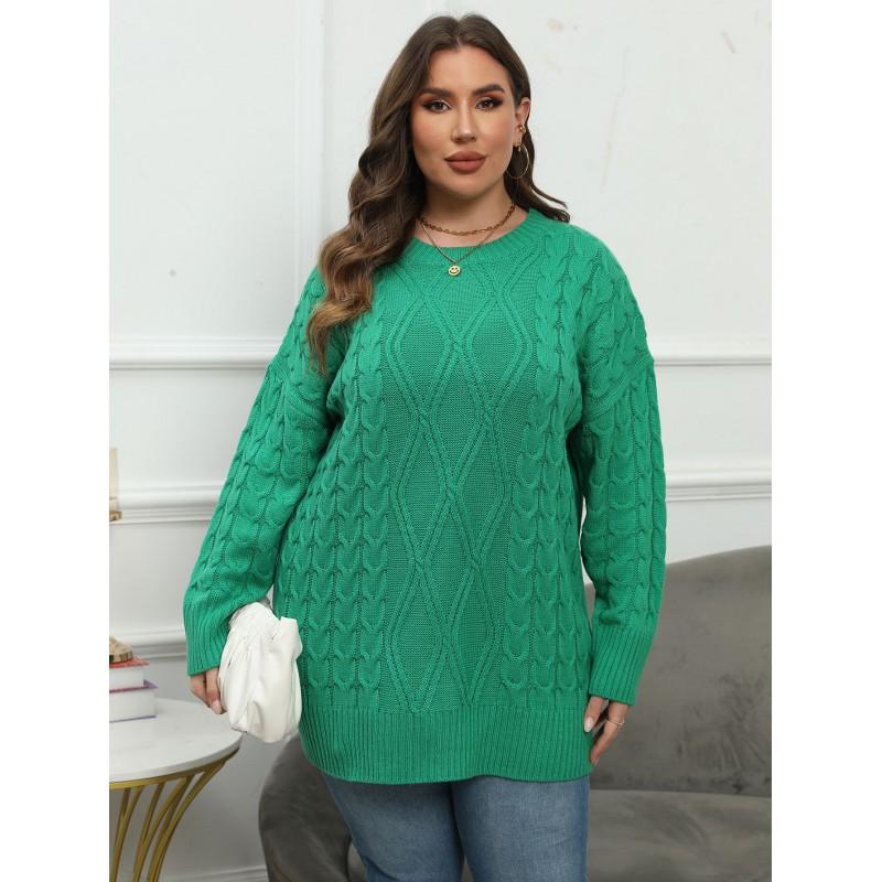 Womens Oversized Crewneck Knit Sweater Loose Fit Long Sleeve Pullover Winter Plus Size 0XL-3XL