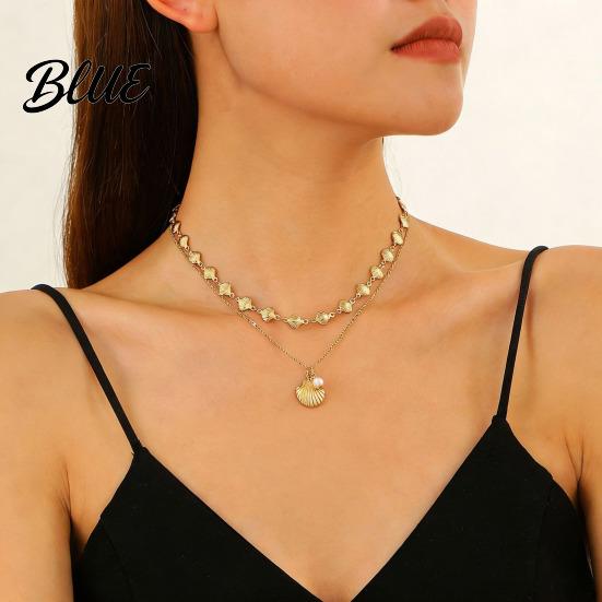 Layered Necklace Double Layer Shell Pendant Lightweight Hypoallergenic Women Faux