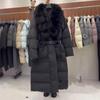 Winter New Natural Fox Fur Collar Waist Lengthened Down Jacket Women's Knee Thickened Warm and Thin Jacket