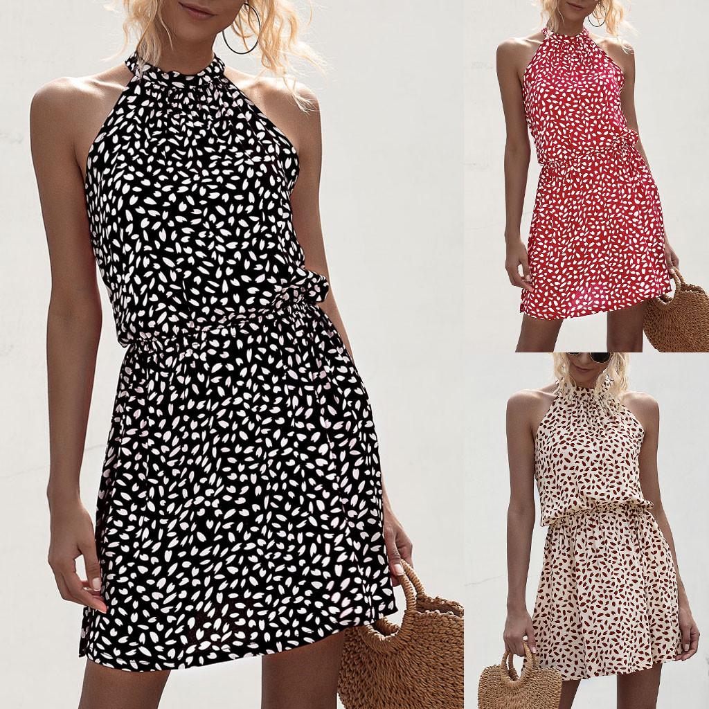 

Women Summer Cold Shoulder Heart Print Boho Evening Party Beach Dress Sundress