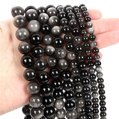Natural Stone Beads Sliver Obsidian Beads For Jewelry Making DIY Bracelet 4 6 8 10mm