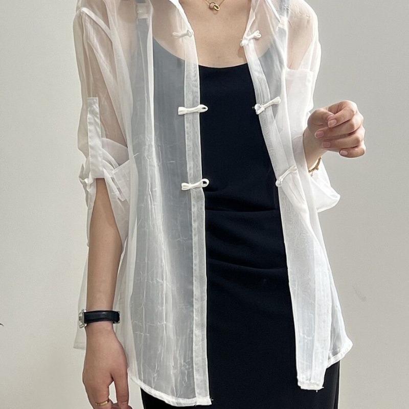 

Button shirt women s new summer suspender dress outer cardigan thin sunscreen XS