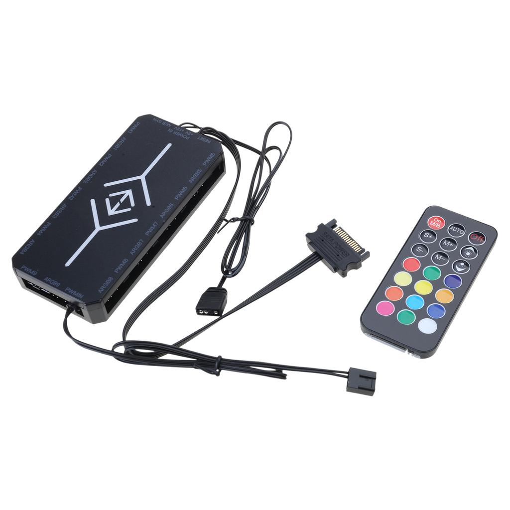 ARGB Controller SATA 4 Pin PWM 5V 3 Pin Sync Wireless Remote Control Cooling Fan HUB Adapter Computer PC Case Fan PWM
