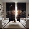 2pcs Space-Themed Curtains - Celestial Design with Sun   Planets & Rings   Semi-Transparent Polyester Fabric   Rod Pocket for Easy