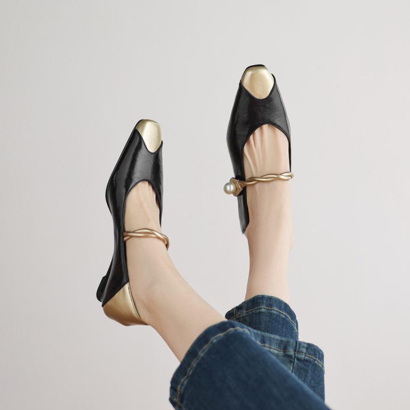 New Women's Fashion Single Shoes Women's Leather Shoes Foot Cover Casual Low Heel Solid Color Wedge Heel Shoes Four Seasons Wear Women's Shoes Rou