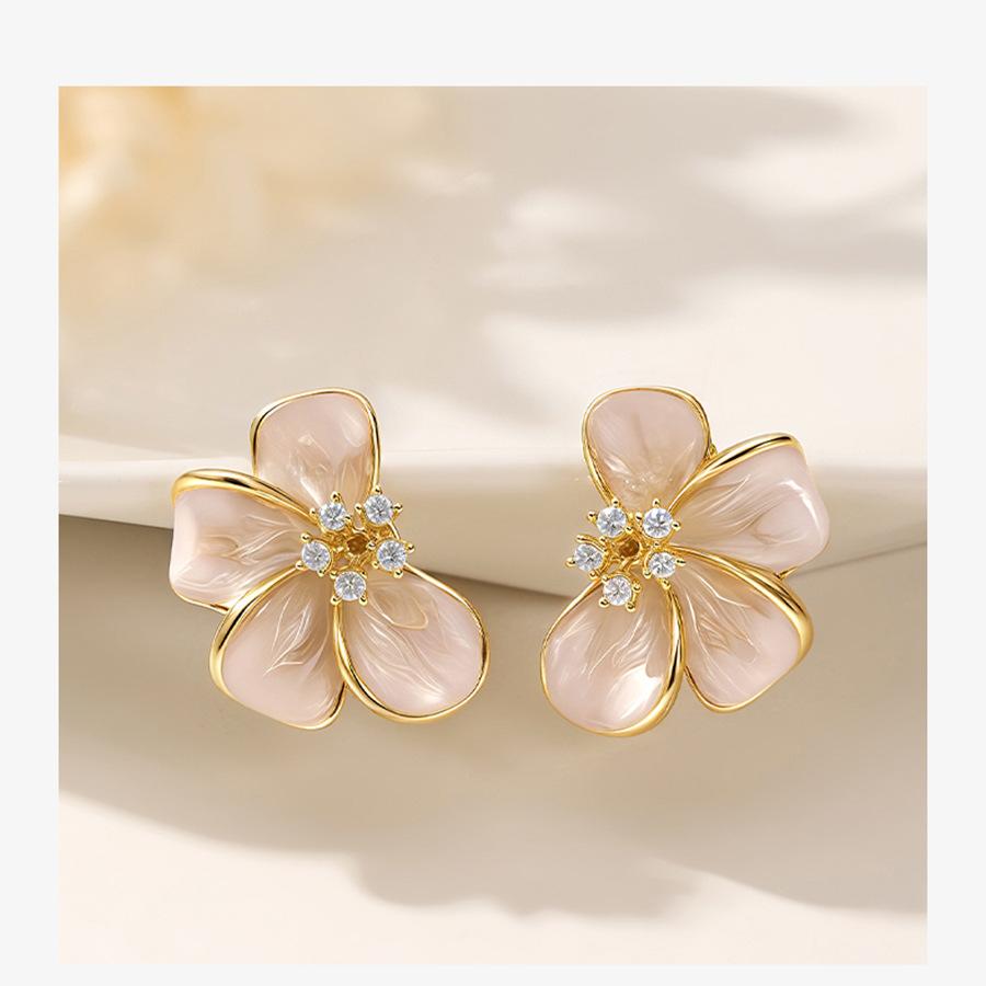 14 silver needle dripping oil zircon flower earrings fashionable and sweet stud earrings temperament hundred elegant earrings women