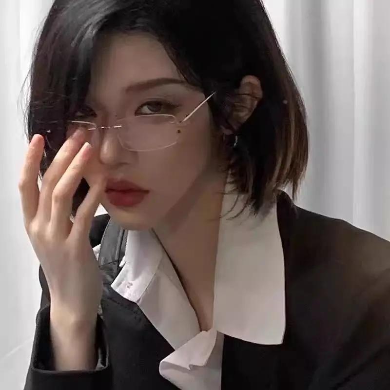 Fashion Rimless Myopia Glasses Women Small Square Minus Diopter Glasses Unisex Luxury Blue Light Blocking Near Sight Eyeglasses