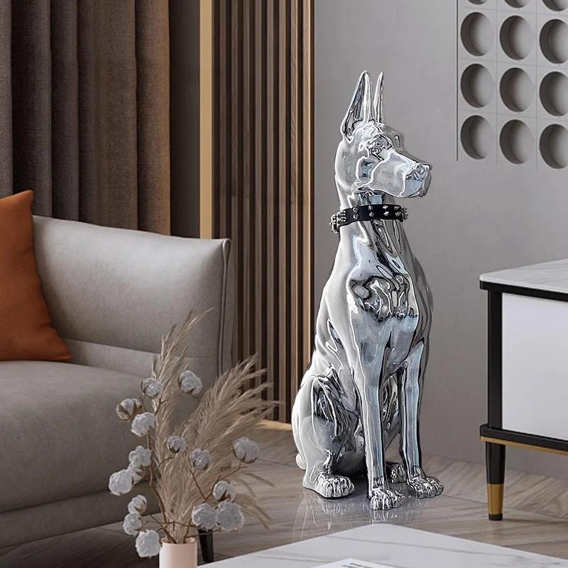 large sculpture Decoration Electroplating resin Dog floor mounted Statues Porch TV Cabinet Living Room Ornaments Figurines Home