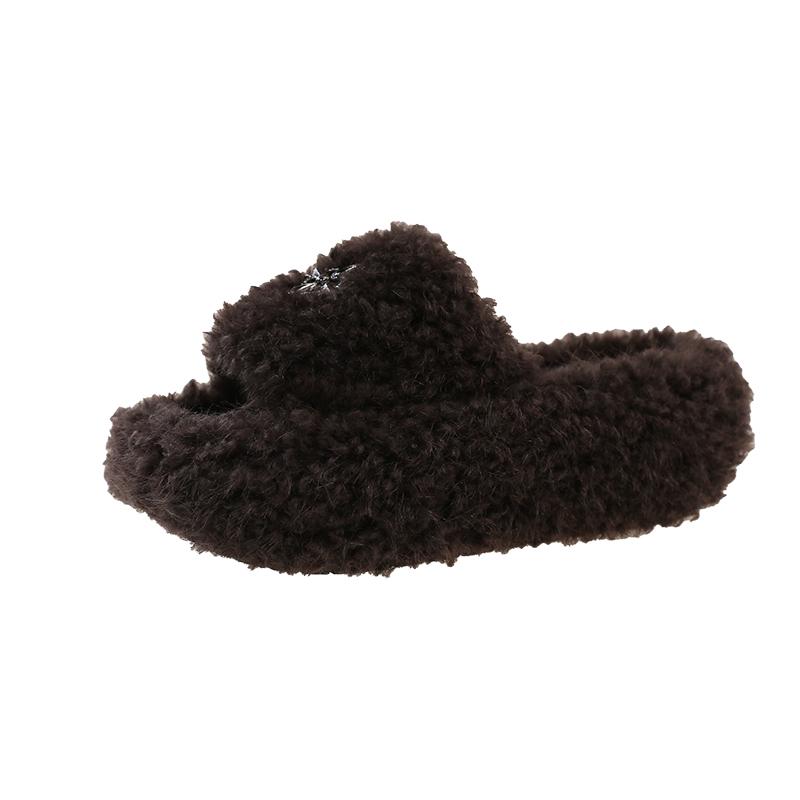 Fashion 2025 Popular Plush Slippers Women's Autumn and Winter New Household Anti-slip Increase Thick-soled Women's Warm Cotton Slippers
